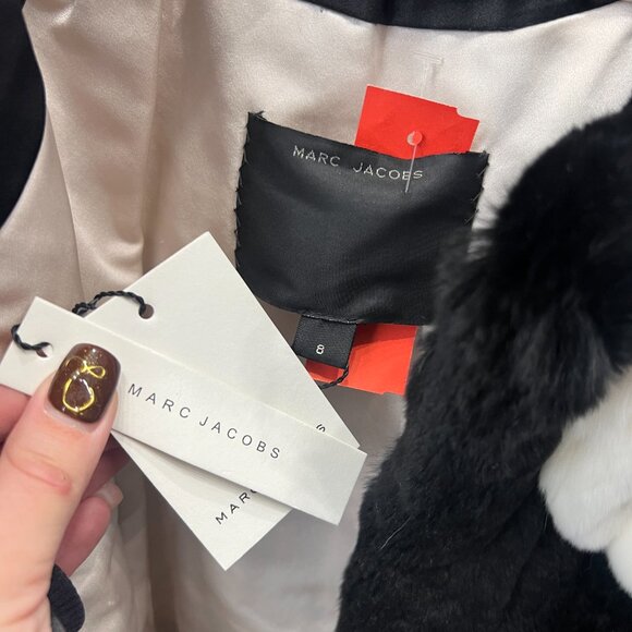 $13500 NWT Marc Jacobs Black White Bow Dyed Rabbit Fur Jacket size 8 - Picture 10 of 13
